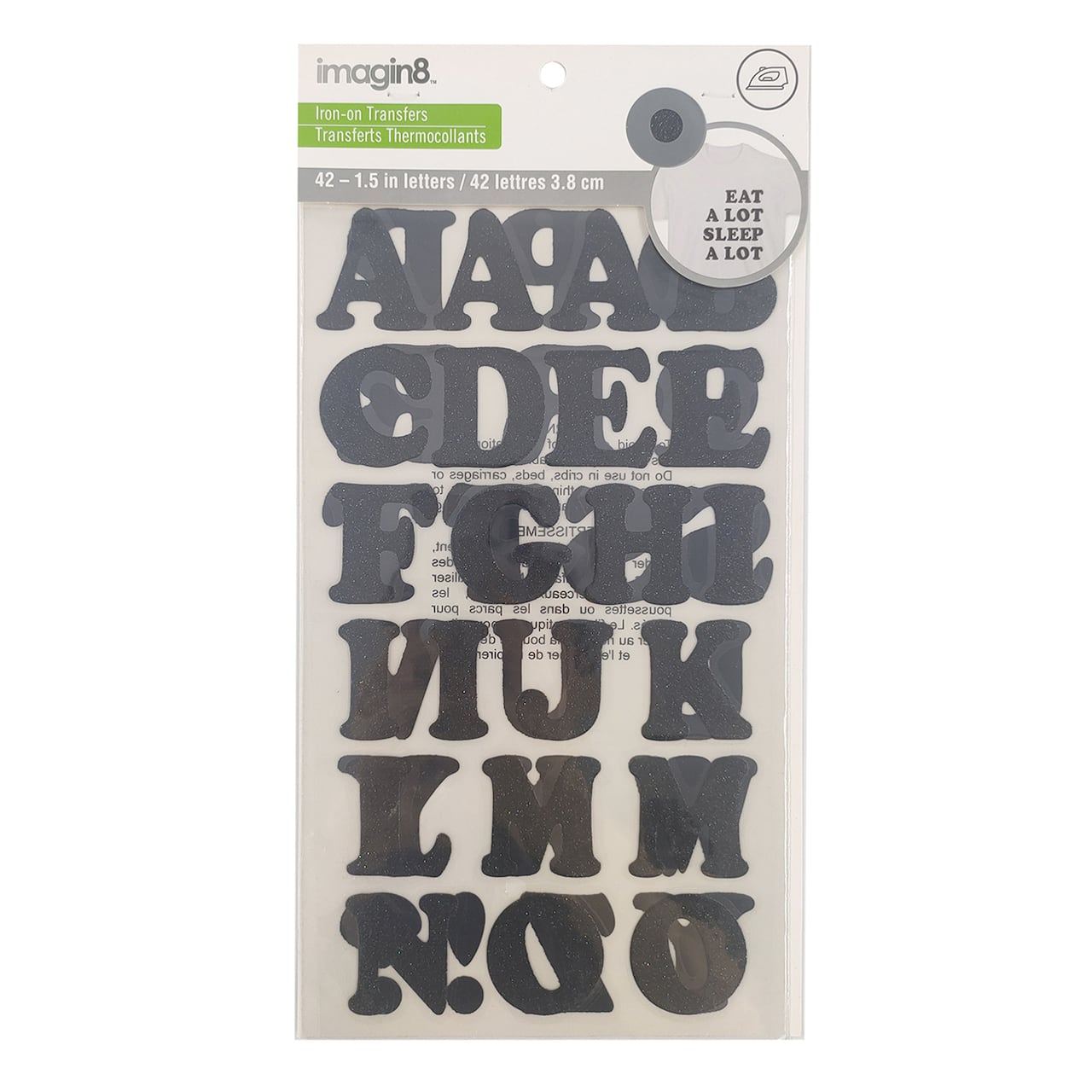 12 Packs: 42 ct. (504 total) 1.5" Iron-On Black Glitter Cooper Letters by Imagin8™